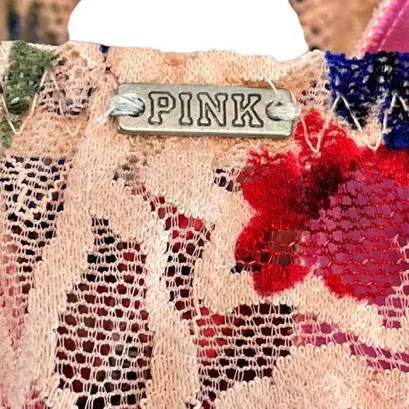 Pink Victoria's Secret Floral Lace High Neck Push Up Bralette MEDIUM - Picture 3 of 4